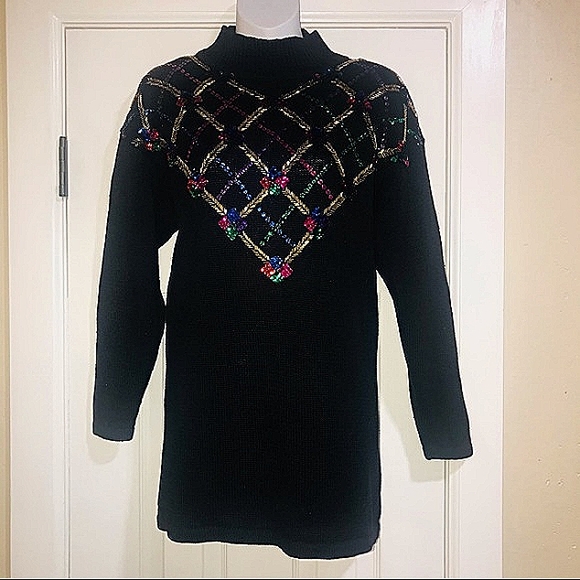 Celina Yang Bead & Sequin Hi-Neck Pullover Sweater M - Picture 5 of 10